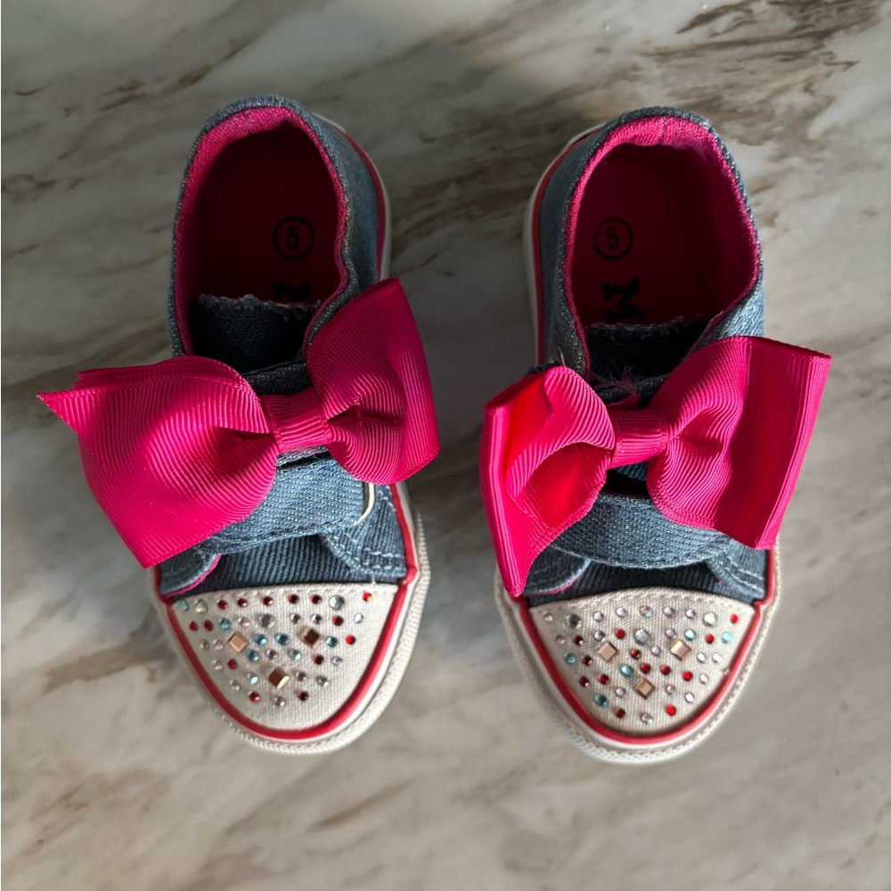 Kids Denim Sneakers with Pink Bow